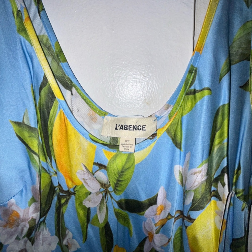 L'AGENCE Akiya Lemon Print Satin Tank Dress